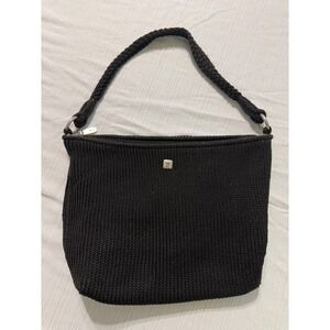 Lina Black Crochet Shoulder Bag Braided Strap Floral Lining Hobo Handbag